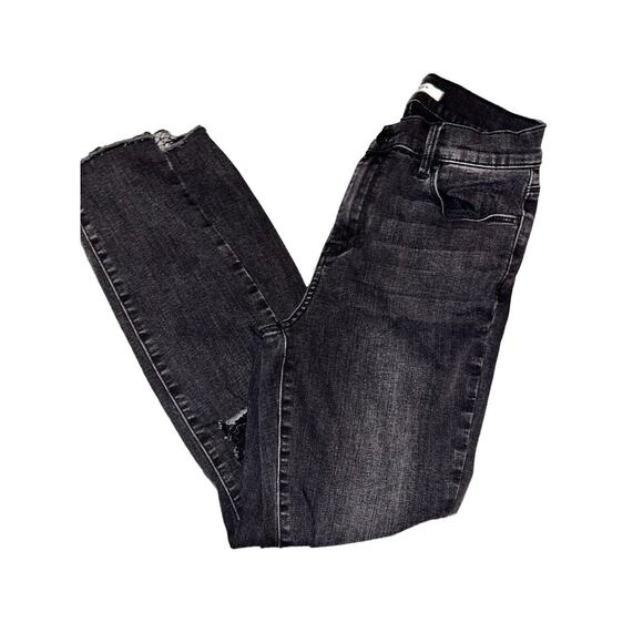 Pacsun Distressed Black Wash High Rise‎ Skinny Jeans Ripped Knee Raw Hem - Picture 9 of 11